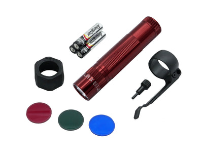 Maglite XL50 LED Pocket Flashlight withIncludes Anti Roll / Lens holder, Colored Lens set, Red, Green, & Blue, Pocket Clip, and Pocket Clip Tool. (3) Premium Alkaline Batteries.