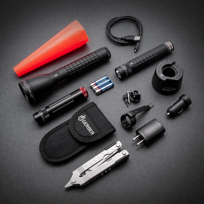 First Responder Maglite Flashlight Bundle including Gerber Multi-tool , Mag-Tac LED Rechargeable Flashlight, Maglite ML50LX LED Flashlight, Maglite XL50 LED Spectrum Red Flashlight